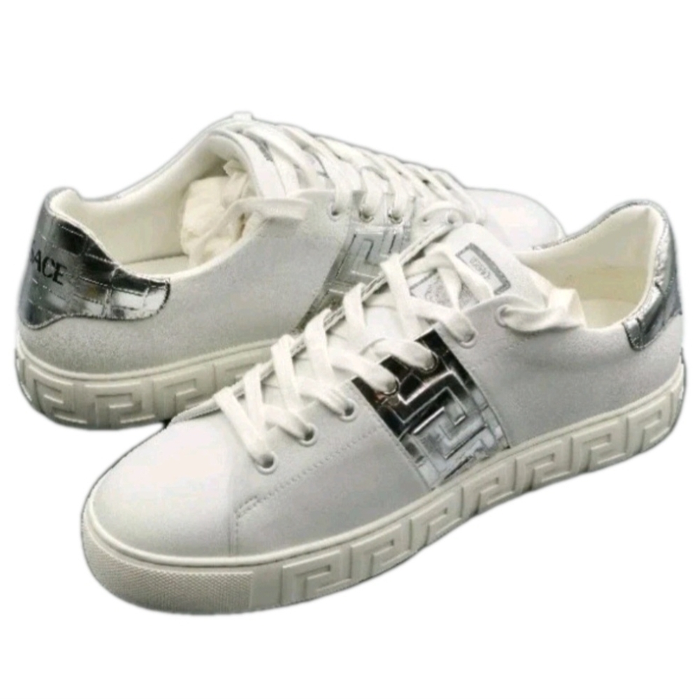 Versace Croc-Print Wht Silver Leather (Unisex) Snkers EU 40 /US Mens Sz 7 Wmns 9 - Picture 5 of 11